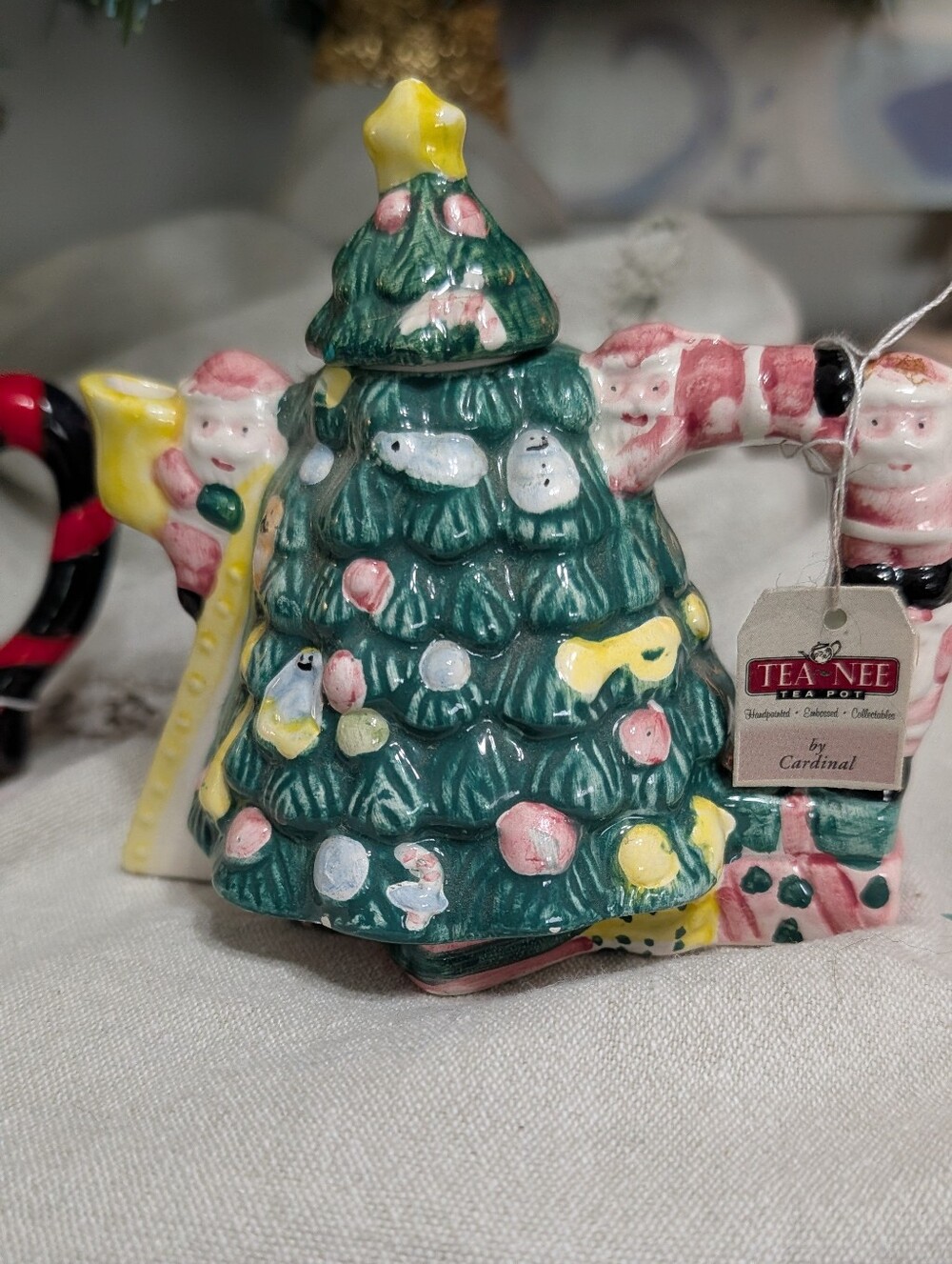 Vintage 1990s Cardinal Ceramic Mini Teapot Novelty Sewing & Christmas Tree Two